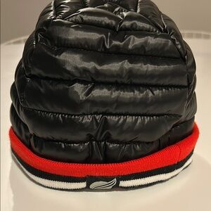 Think Rolyn Black, white and Red Puffer Beanie Hat